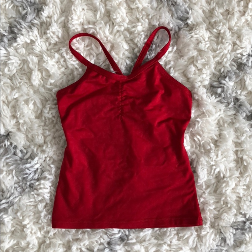 Motionwear red dance top, with open back